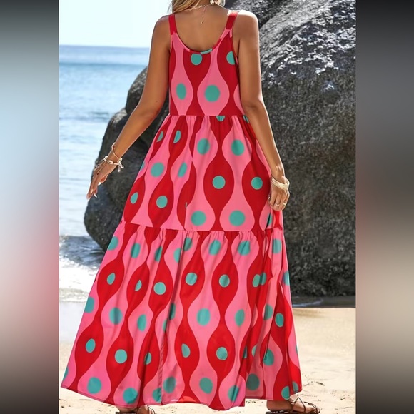 Geo polka dots print ruffle hem cami dress - Picture 3 of 6